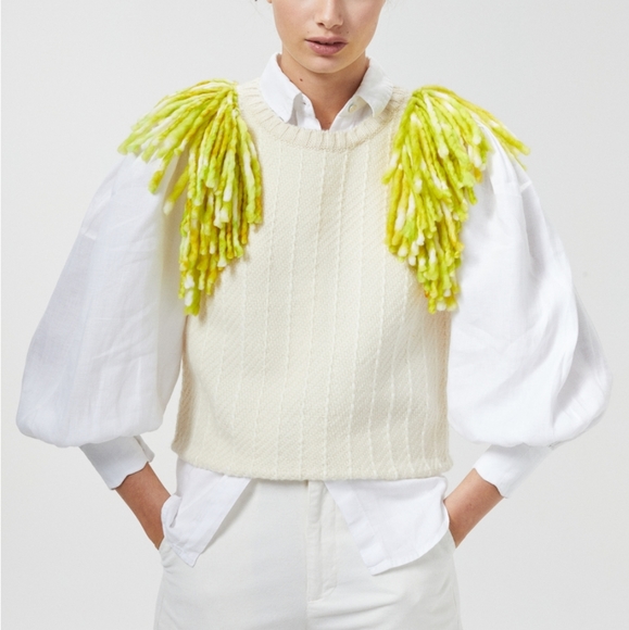 Lake Merino Wool Vest - Natural with Lime Fringes - Picture 1 of 4